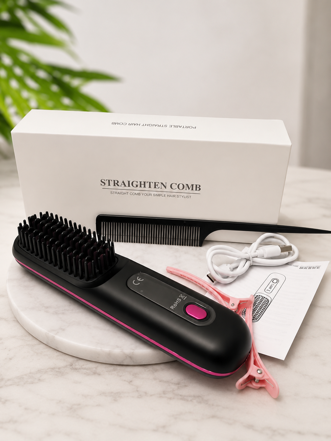 Portable USB Rechargeable Hair Straightening Comb